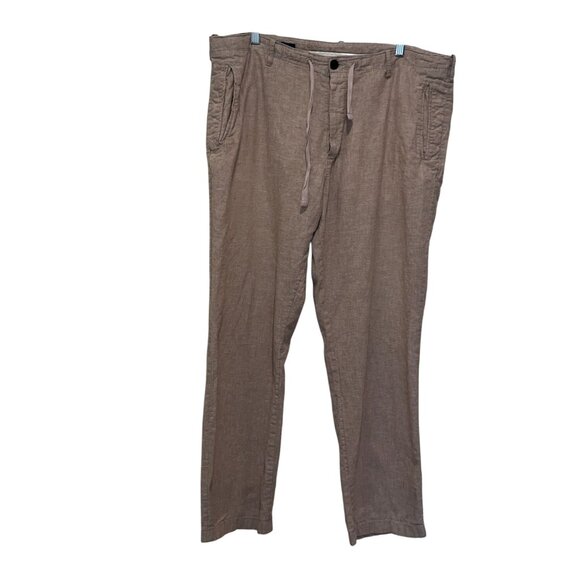 Perry Ellis Tan Linen-Blend Casual Drawstring&Button Fly Men's Pants Size 36x32 - Picture 1 of 12